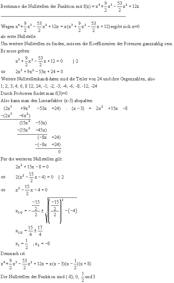 Nullstellenbesimmung - Lsung