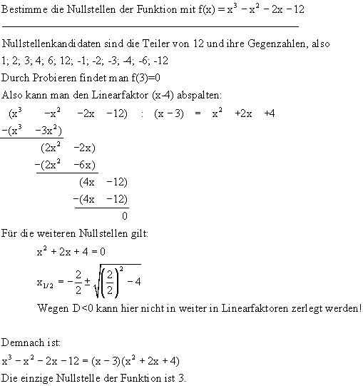 Nullstellenbesimmung - Lsung