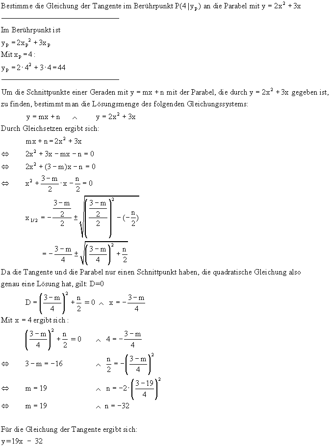 Bestimmung der Tangentengleichung - Lsung