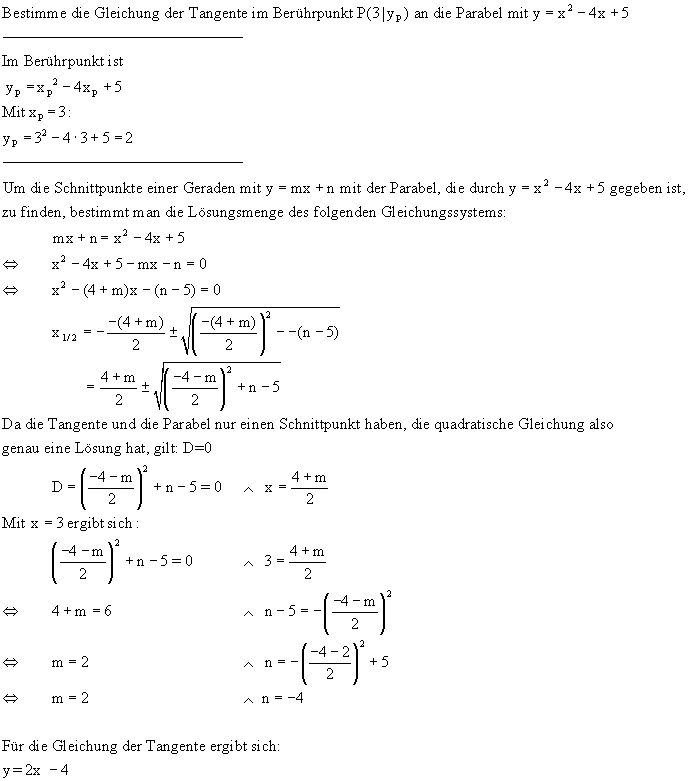 Bestimmung der Tangentengleichung - Lsung