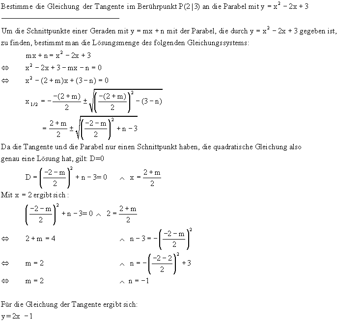 Bestimmung der Tangentengleichung - Lsung