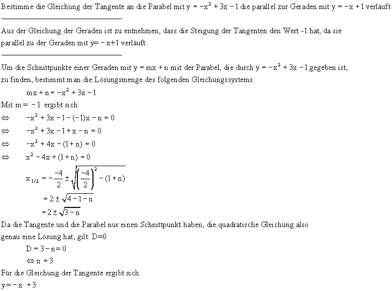 Bestimmung der Tangentengleichung - Lsung