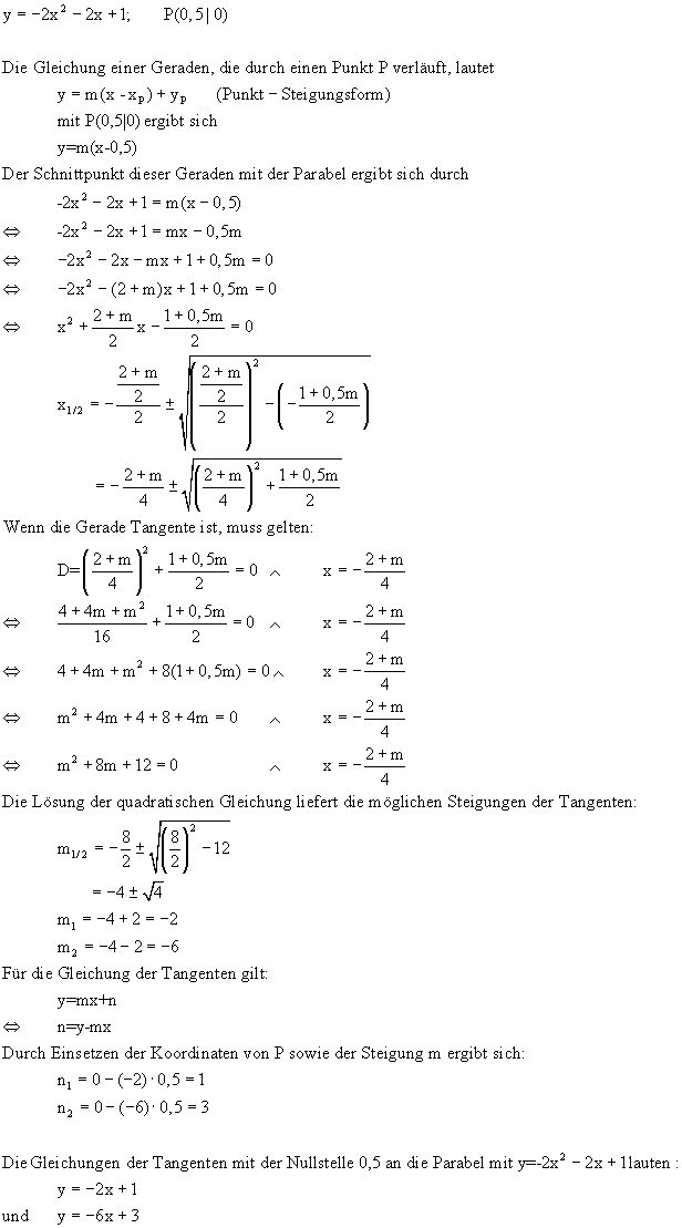 Bestimmung der Tangentengleichung - Lsung