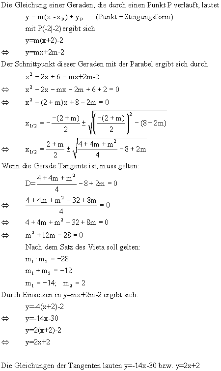 Bestimmung der Tangentengleichung - Lsung