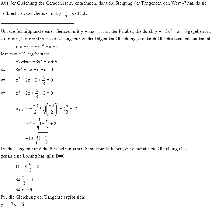 Bestimmung der Tangentengleichung - Lsung
