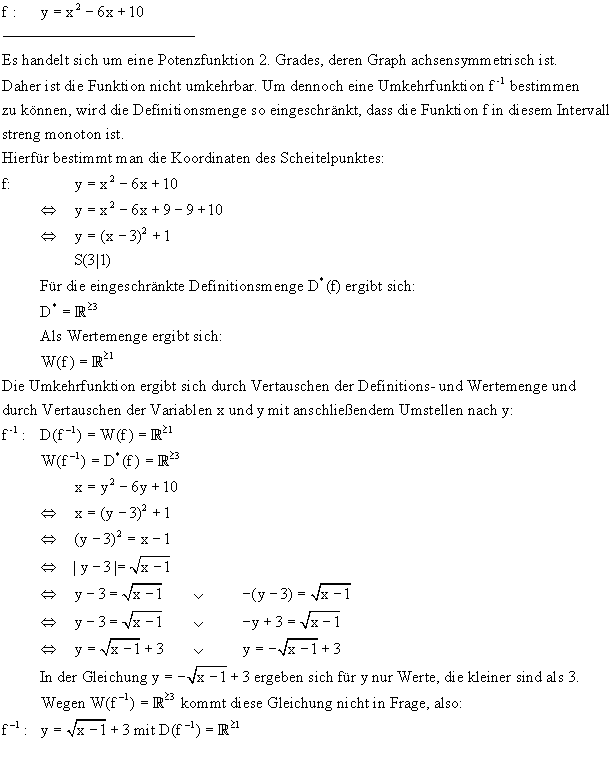 Umkehrfunktionen Lsung