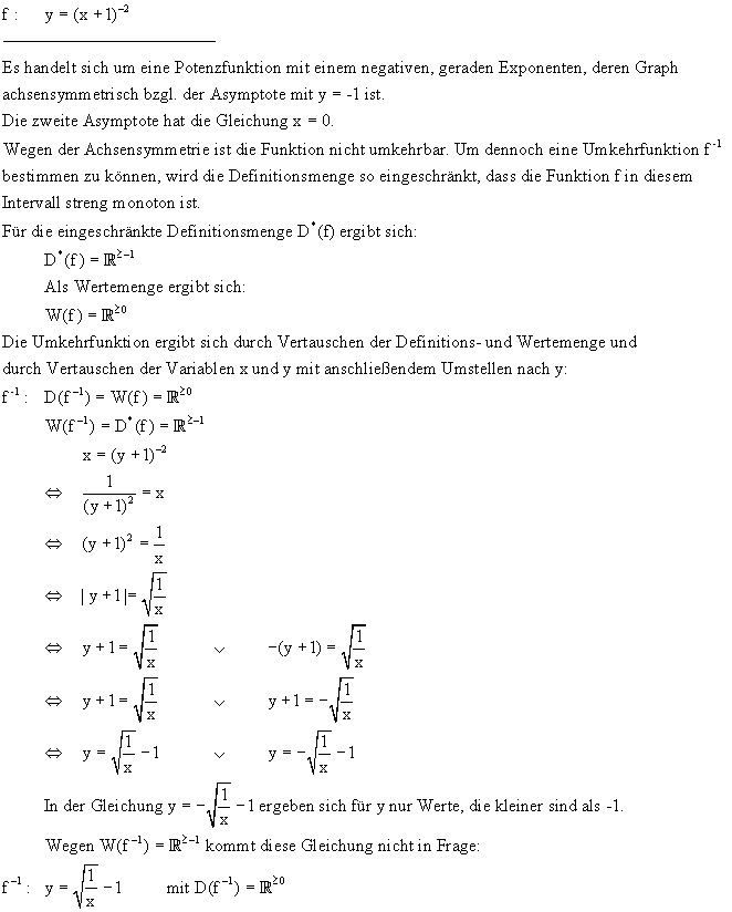 Umkehrfunktionen Lösung