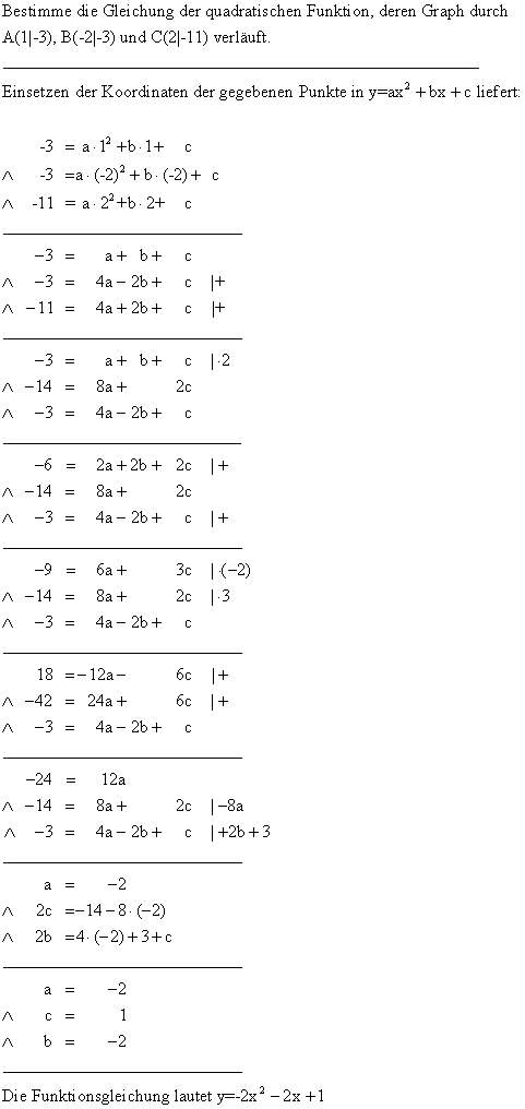 Quadratischen Funktionen - Lsung