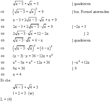 Quadratwurzelgleichung - Lsung