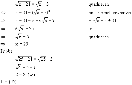 Quadratwurzelgleichung - Lsung