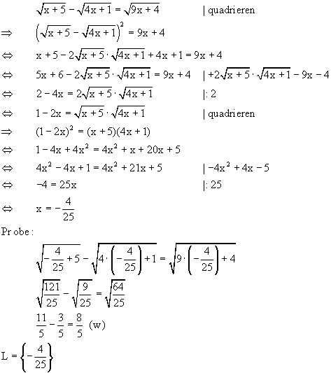 Quadratwurzelgleichung - Lsung