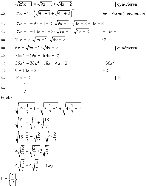 Quadratwurzelgleichung - Lsung