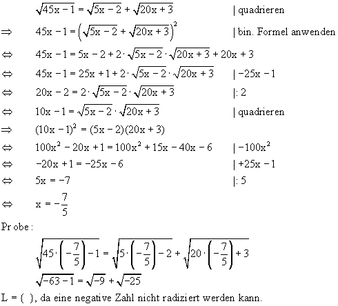 Quadratwurzelgleichung - Lsung